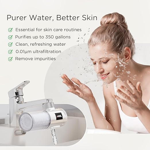ANGEL UF60 Bathroom Sink Filter, 0.01μm Ultra Filtration for Skin Care & Hair Care, Water Filter for Sink Faucet, Reduces 99% Chlorine & Odors, Long-Lasting 350-Gallon Capacity, Softer Water