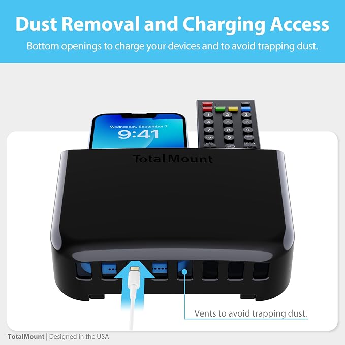 TotalMount Hole-Free Remote Holder – Eliminates Need to Drill Holes in Your Wall (Premium Black Holder for 2 or 3 Remotes)