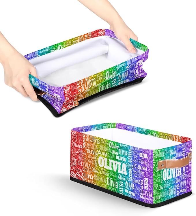 Personalized Name Toilet Paper Basket, Kids Small Toys Organize Bin, Books Shelf Basket, Clothes Towel Storage Bin for Nursery Home Decor, Bright Colorful Sequins