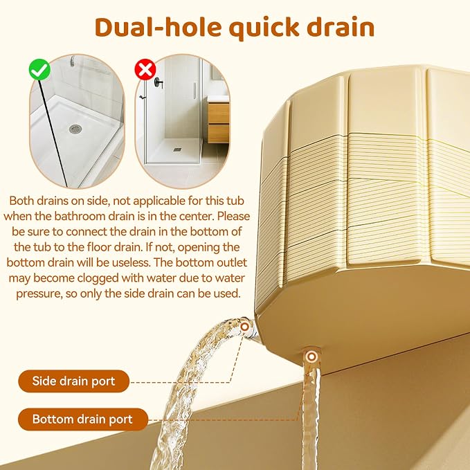Portable Foldable Bathtub, Freestanding Bathtub No Installation, Bathroom SPA Soaking Bath Tub, Shower Stall Collapsible Hot & Ice Bath for Indoor Outdoor (Beige, ‎47.2"L x 21.6"W x 19.6"H)