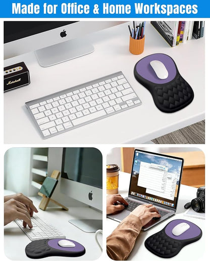 Ergonomic Mouse Pad with Wrist Rest, Slope Design Memory Foam Support, Smooth Lycra Surface, Non-Slip PU Base, Comfortable Mouse Mat for Office, Home, Computer Desk (Black&Purple)