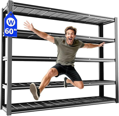 VDEVY 60" W x 72" H x 24" D Garage Shelving Heavy Duty,5 Tier Adjustable Metal Shelves Storage Rack,3030 LBS Large Industrial Shelving Unit for Basement,Warehouse,Garage Organization