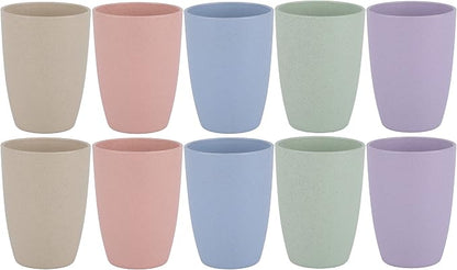 Wheat Straw Reusable Cup (12 oz) - Unbreakable Drinking Glasses Sets for Home Outdoor - Dishwasher Safe Tumbler - BPA Free and Eco friendly (10Pcs/5Color)