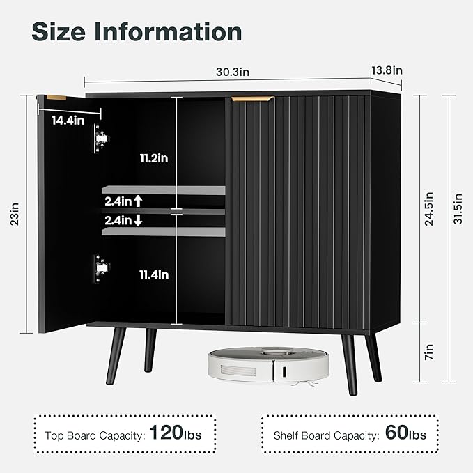 Modern Storage Cabinet, Black Sideboard and Buffet Storage, Wood Accent Cabinet for Living Room, Hallway, Entryway, Dining Room (1, Black+Gold)