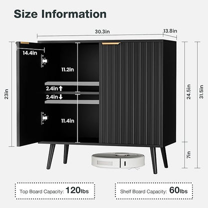 Modern Storage Cabinet, Black Sideboard and Buffet Storage, Wood Accent Cabinet for Living Room, Hallway, Entryway, Dining Room (1, Black+Gold)