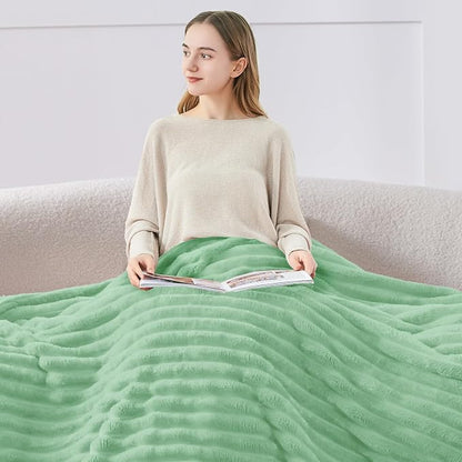BEDELITE Twin Blanket for Couch & Bed, 300GSM Soft & Warm Fleece Blanket, Decorative and Giftable Striped Mint Green Blankets for Women, Men, 60"x80"