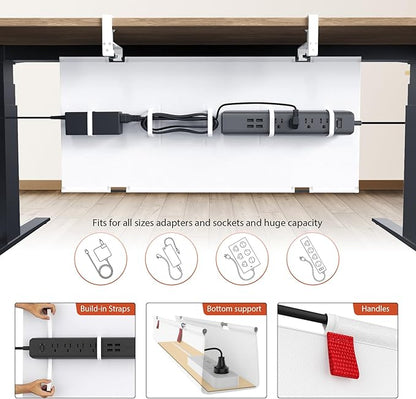 Univivi No Drill Under Desk Cable Management Tray, 28" Cord Organizer for Table, Clamp/Screw Mount Desk Cable Management, Premium Fabric Cable Management Tray for Office, Home