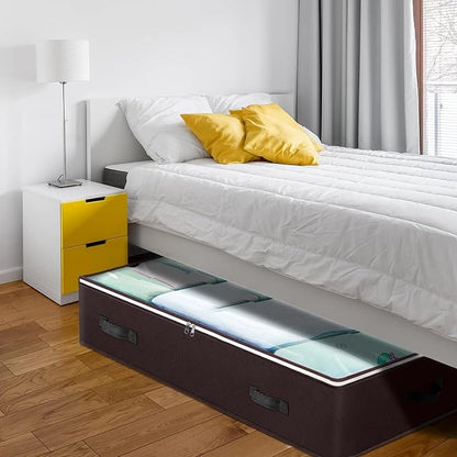 Budding Joy 6 Pack 90L Under bed Storage Containers Organizer Large Capacity Underbed Clothes Storage Bins Organization and Storage Bedroom Foldable Storage Bags with Clear Window Brown