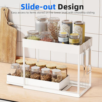Simple Trending Under Sink Organizer 2 Pack, Sink Pull-Out Sliding Storage Cabinet, 2-Tier Under Shelf Organizer for Kitchen Bathroom, White