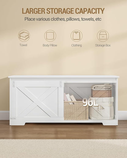 42.9" Storage Chest, Large Storage Trunk with 2 Hinges, Farmhouse Wooden Box Bench, Lift-Top Organizer Chest, Entryway Trunk for Bedroom, Living Room, White SB10903X