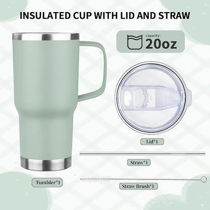 20oz Insulated Tumbler with Handle Stainless Steel Travel Coffee Mug with Lid and Straw Double Wall Vacuum Leak-proof Reusable Thermal Water Cup for Hot and Cold Drinks (Multicolor-3,4 Pack)