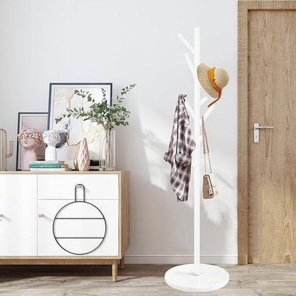 Metal Coat Rack Stand, Modern Freestanding Coat Rack with Natural Marble Base, Coat Racks and Coat Hall Tree Hanger Stand for Entryway, Hallway, Office (8 HOOKS-White)