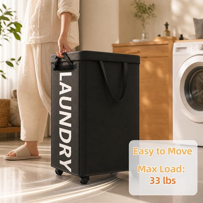 Optish 140L Laundry Hamper with Wheels, Rolling Laundry Basket with Removable Mesh Bag, Extra Large Clothes Hamper for Bedroom, Bathroom, Dorm Room Essentials, Black