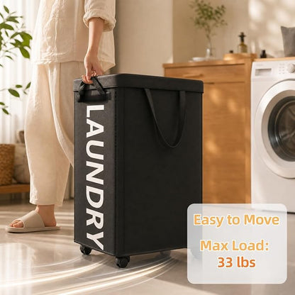 Optish 140L Laundry Hamper with Wheels, Rolling Laundry Basket with Removable Mesh Bag, Extra Large Clothes Hamper for Bedroom, Bathroom, Dorm Room Essentials, Black