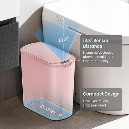 Cesun Automatic Motion Sensor Bathroom Trash Can with Lid, 2.6 Gallon Touchless Trash Bin, Smart Plastic Slim Garbage Can Small Wastebasket for Toilet, Office, rv, Bedroom, Living Room, Pink