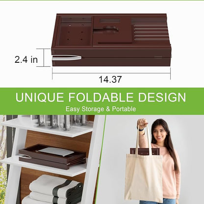 Bathtub Caddy Tray for Tub,Foldable Bath Table Trays,Bamboo Shelf with Book and Wine Glass Holder,Bathroom Accessories Suitable for Luxury Spa or Reading,Brown