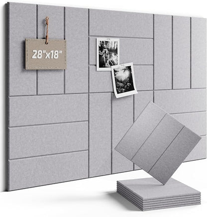 Fluxynara Felt Bulletin Board Tiles -28"x18" with 40 Adhesive Tabs, Cork Board Alternative for Office Decor, Push Pin Board Wall Organizer 6-Pack (Soft Gray)