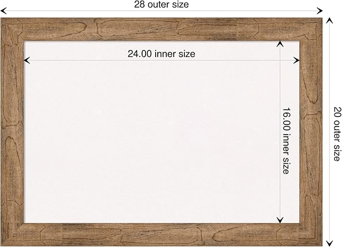 Amanti Art White Cork Board for Wall, 20x28 Vision Board with Brown Wood Frame, Medium Corkboard Office Decor for Home Organization, Rustic Farmhouse Corkboard Pinboard to display items for home