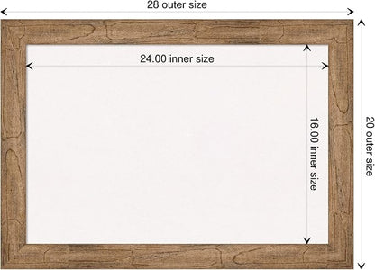 Amanti Art White Cork Board for Wall, 20x28 Vision Board with Brown Wood Frame, Medium Corkboard Office Decor for Home Organization, Rustic Farmhouse Corkboard Pinboard to display items for home