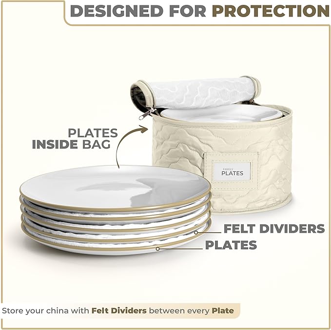 Sorbus China Storage Containers - 5 Pc Quilted Set for Moving & Transporting Dinnerware, Dishes, Round Plates, Glassware, Cups & Mugs with Felt Plate Protectors - Fine China Glass, Plate Storage Cases