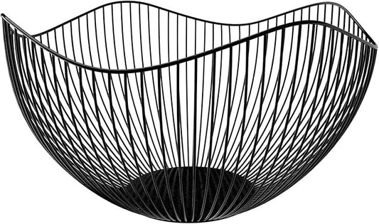 DMAR Wire Fruit Basket for Kitchen Counter with Wave Design. Black Fruit Bowl for Fruits & Veggies