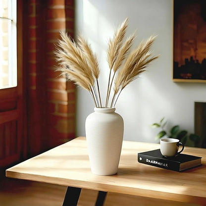 NEBRYX Large Ceramic Vase, 11 inch Minimalist Vase for Home Decor, Handmade Farmhouse Flower Vase for Table Centerpiece, Wedding, Living Room, Kitchen Decoration, Shelf Decor (Rice White)