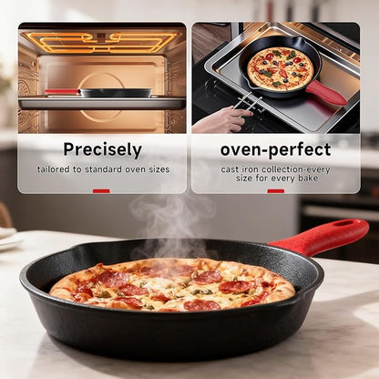 3 piece set, cookware set 6, 8, 10 Inches, for frying, saute, &more, easy use in the oven, stove, grill, or campfire, black, with silicone heat-resistant cover