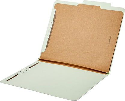 Amazon Basics Classification File Folders, 1 Divider, 2-Inch Embedded Fasteners, Letter Size for Documents, Light Green, 20-Pack