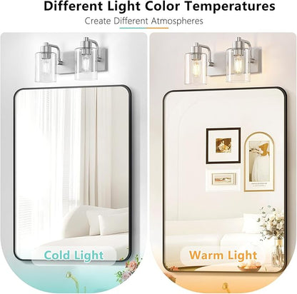 Brushed Nickel Bathroom Light Fixtures, Wall Mounted 2-Light Bathroom Lights Over Mirror with Clear Glass Shade,Wall Sconces for Kitchen Living Room Bedroom
