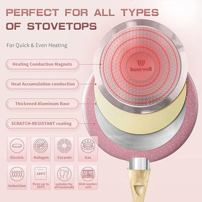 Innerwell 8-Inch Pink Nonstick Egg Pan, PFOA-Free Stone Cookware Skillet, Induction Compatible