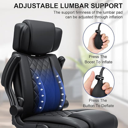 VANSPACE Executive Office Chair with Adjustable Lumbar Support and Headrest 440lbs Ergonomic Computer Chair Comfy High Back Swivel Rolling Office Chair with Flip-up Arms for Heavy People(Black)