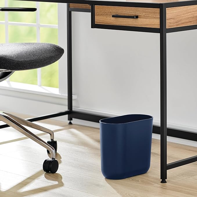 iDesign Small Slim Plastic Bathroom Trash Can, Garbage Can for Bedroom, Office, Desk, Dorm, Navy Blue