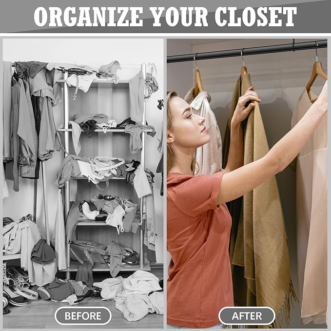 Tandefio Chrome Closet Rod 92 Inch with Oval Closet Rod 6 End Supports for Laundry Room Hanging Clothes Waterproof Shower for Curtains(Black)
