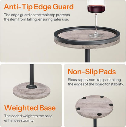 HOOBRO Small Round Side Table, Drink Table, Coffee Martini Table with Pedestal Accent for Small Spaces in Living Room, Bedroom, Sofa Couch, Greige and Black BG168BZ01