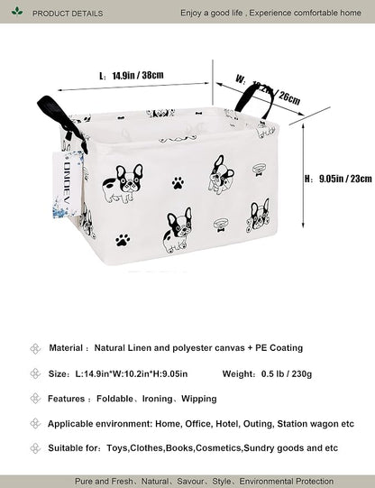 Rectangular Bulldog Pattern Storage Bin, Decorative Canvas Laundry Basket with Dual Handles, Foldable Toy & Household Organizer, Multipurpose Party Gift Basket for Home Bedroom Dorm
