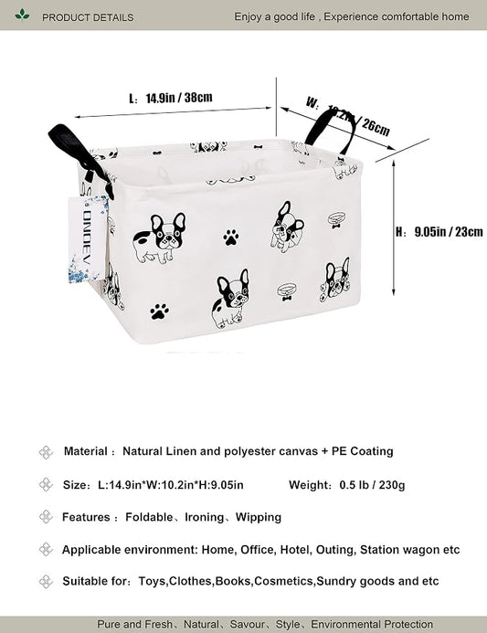 Rectangular Bulldog Pattern Storage Bin, Decorative Canvas Laundry Basket with Dual Handles, Foldable Toy & Household Organizer, Multipurpose Party Gift Basket for Home Bedroom Dorm