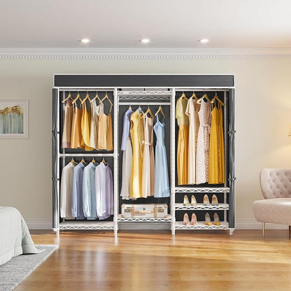VIPEK V5C Medium Covered Clothes Rack Heavy Duty Portable Closet Wardrobe, Freestanding White Clothing Rack with Grey Upgarded Polyester Cover, Adjustable Custom Closet Rack, 56.7" Lx15.7 Wx76.4 H