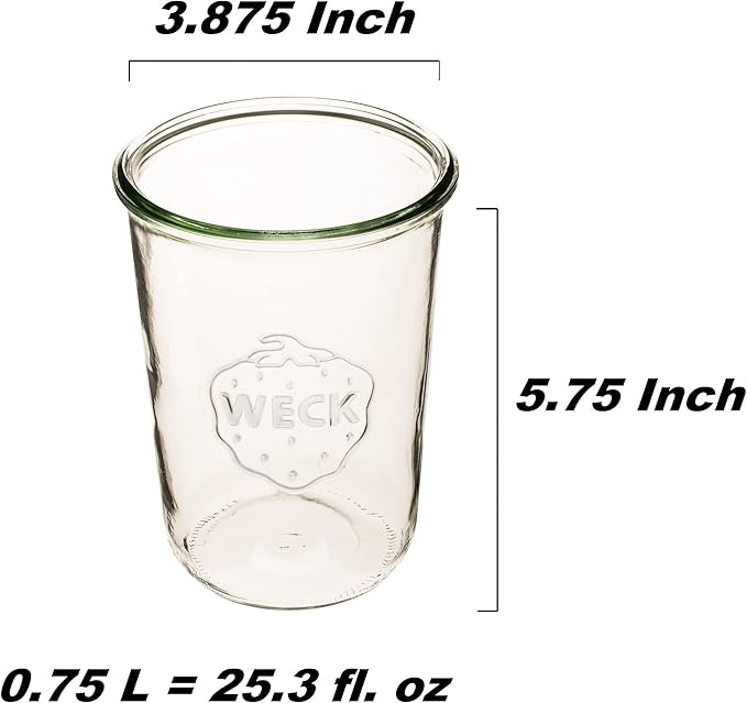 Weck Canning Jars 743-25.3 fl. oz Weck Mold Jars - Eco-Friendly Canning Jar - Storage for Food, Yogurt with Air Tight Seal and Lid - 3/4 Liter Tall Jars Set - Set of (2 Jars with Wooden Lids)