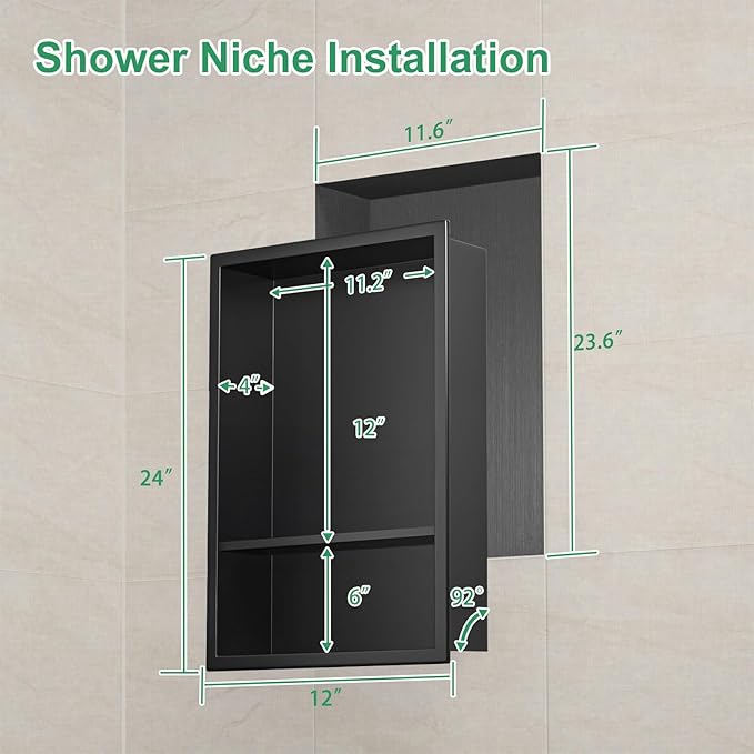 SaniteModar Shower Niche, Stainless Steel Niche for Shower Wall,18"x 12" No Tile Needed,Recessed for Bathroom Storage (Black, 18" x 12" Double)