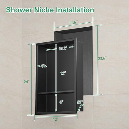 SaniteModar Shower Niche, Stainless Steel Niche for Shower Wall,18"x 12" No Tile Needed,Recessed for Bathroom Storage (Black, 18" x 12" Double)