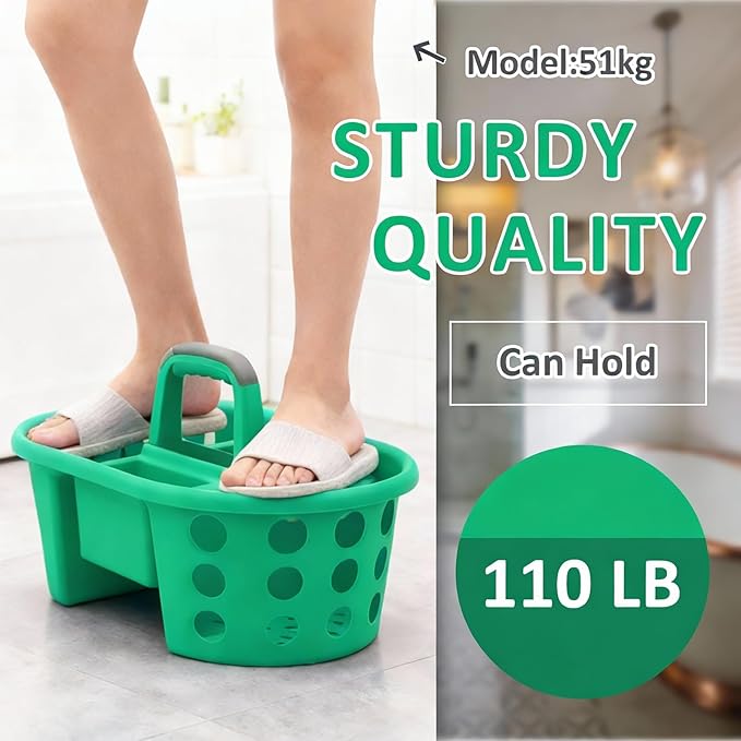 Large Shower Caddy Portable 2PC - Made in USA Plastic Jumbo Size Dorm Storage Candy Tote with Handle Shower Organizer for Bathroom, Pantry, Kitchen, College Dorm, Green