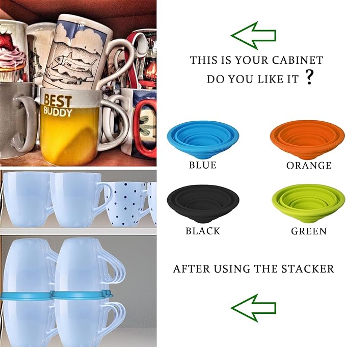 Mug Stacker Kitchen Cabinet Shelf Organizer for Cupboard and Pantry Organization - Expandable and Stackable Storage Solution for Tea Cups and Coffee Mugs - Save Space and Stay Organized (3Pcs Orange)