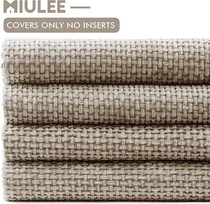 MIULEE Pack of 4 Couch Throw Pillow Covers 22x22 Inch Khaki Soft Decorative Chenille Pillow Covers Farmhouse Accent Cushion Covers for Boho Home Decor Sofa Bedroom Living Room