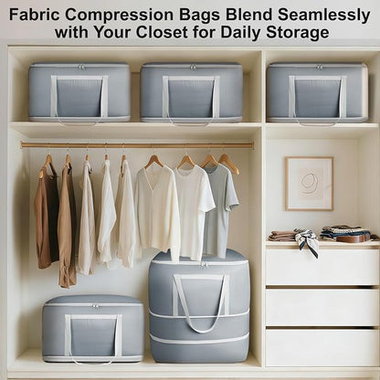 Comforter Storage Bag - 120L Bedding Storage Bags for Moving Closet, Washable Blanket Storage Bag, Ultra Space Saving Self Compression Organizer, 2-Pack, Grey