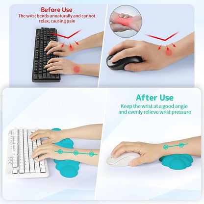 Sushret Cloud Wrist Rest Keyboard, Cloud Keyboard Wrist Pad Set with PU Leather Memory Foam, Cute Arm Rest for Palm Support, PC/Gaming Desk Accessories/Office Setup/Computer Hand Cushion - Scuba Blue