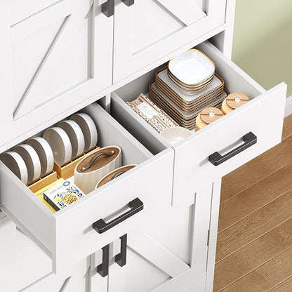 TEENFON 53" H Pantry Cabinet with 2 Drawers, Kitchen Storage Cabinet with 4 Door Shelves, Kitchen Pantry for Living Room, Dining Room, Bathroom, White