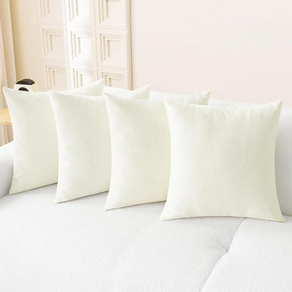 CaliTime Throw Pillow Covers Decorative 18 X 18 Inches Pack of 4 Cozy Chenille Cushion Cases for Couch Sofa Bed Living Room Home Cream