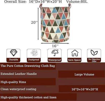 Waterproof Laundry Hamper Collapsible Laundry Basket Leather Handle Laundry Bag Large Clothes Storage Toy Organization for Bathroom Bedroom Laundryroom College Dorms (Caisanjiao-002)
