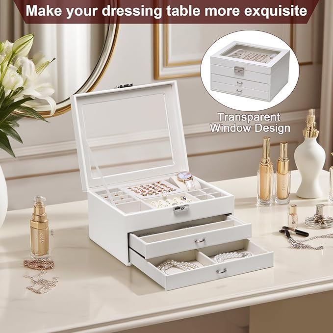 Yoobao Jewelry Boxes for Women with Transparent Lid, 3 Layers Jewelry Organizers and Storage for Necklaces Earrings Bracelets Rings, Ideal Present for Christmas Thanksgiving Birthday Mother's Day