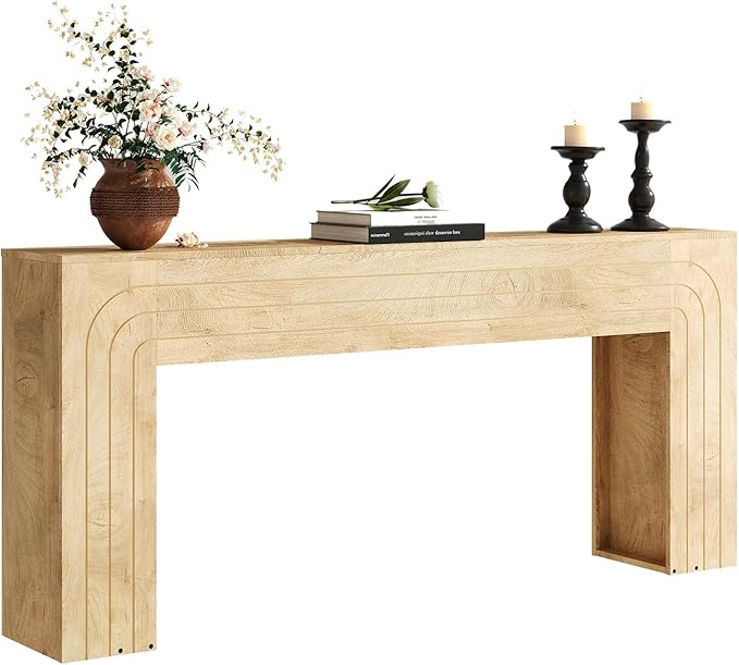 70.9-Inch Long Console Table, Farmhouse Entryway Table with Handcrafted Line Detailing, Wood Narrow Sofa Table for Living Room, Hallway, Foyer, and Behind Couch